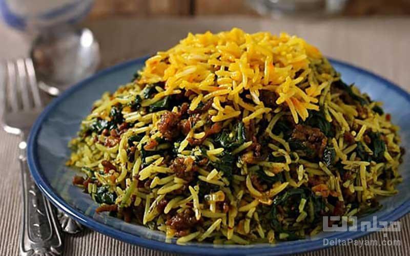 طرز تهیه اسفناج پلو با گوشت